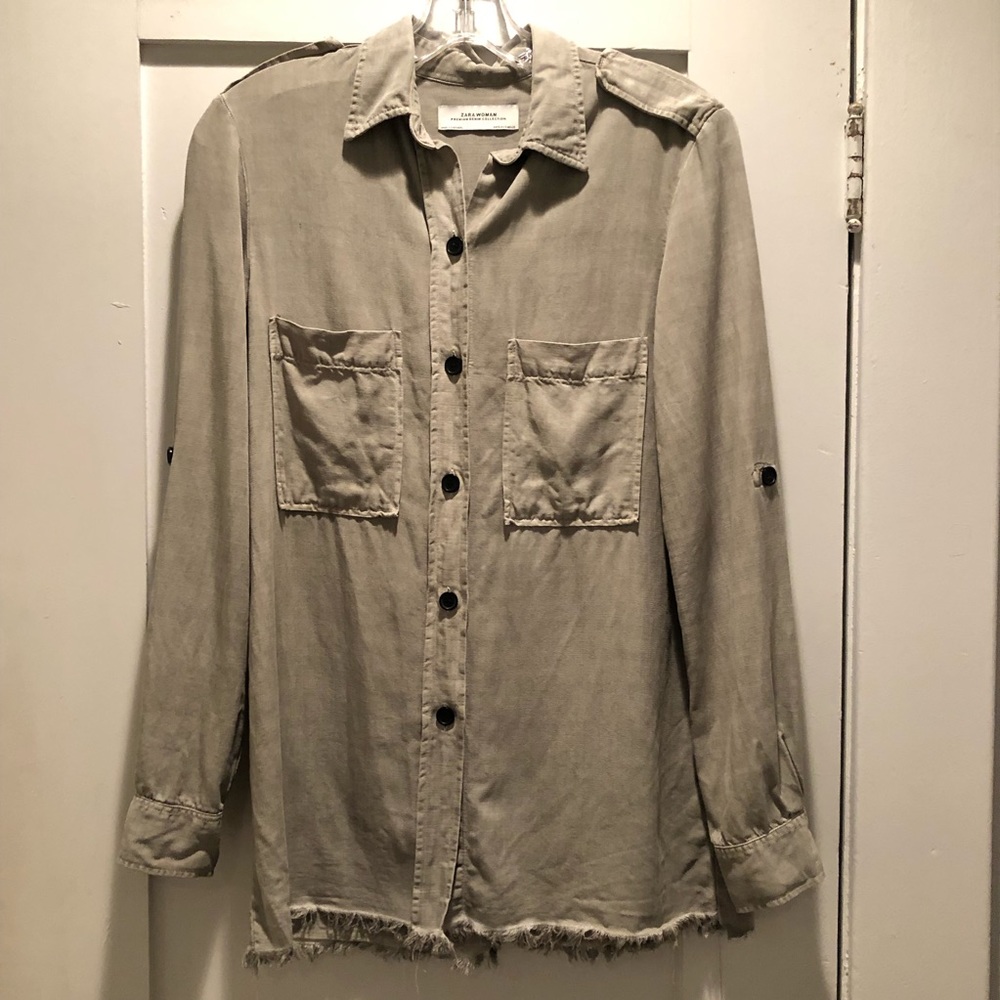 Zara Premium Denim Collection Beige Button Down